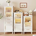 White Sideboard With Glass Doors In Dining Room Interior With Potted Plant And Coffee Maker