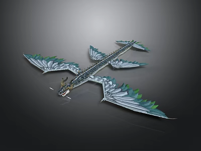 Realistic 3D Model Dragon Featuring Blue Green Wings And Intricate Details 3d model