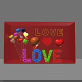 Red Frame Decorative Ornament Set with LOVE Letters Colorful Balloons and Heart Decorations