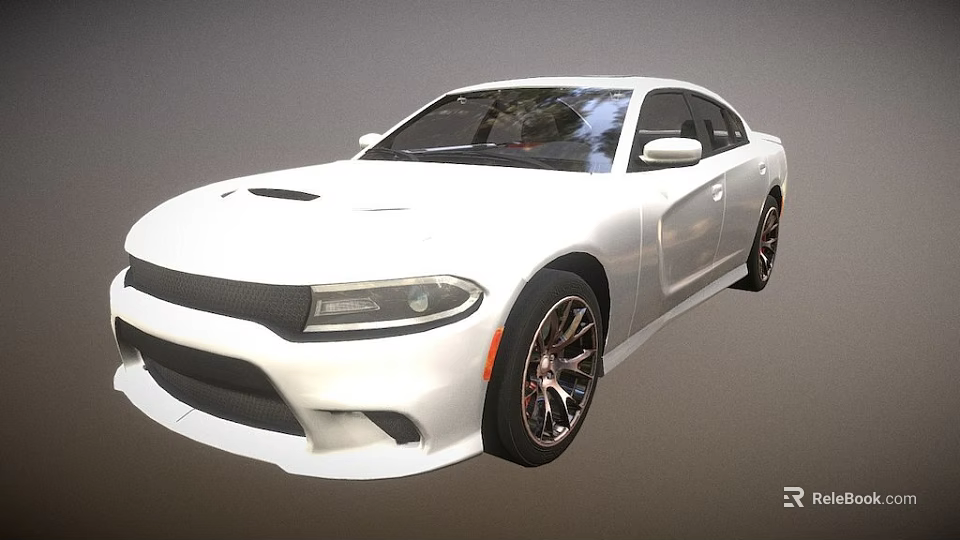 White Muscle Car With Black Grille Hood Scoop And Alloy Wheels 3d model 