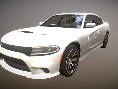 White Muscle Car With Black Grille Hood Scoop And Alloy Wheels 3d model