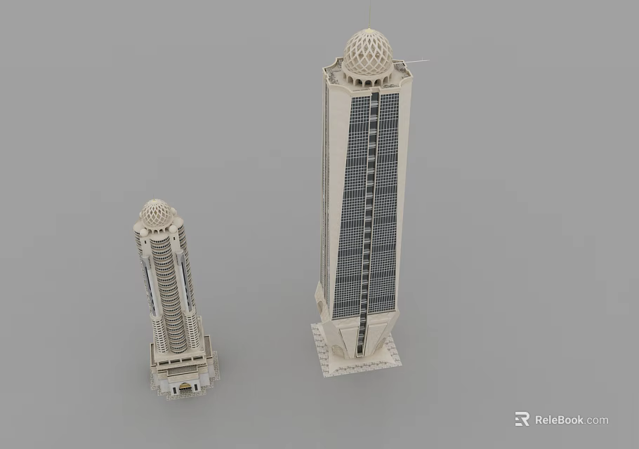 Architectural Scale Models of Tall and Short Domed Towers with Detailed Structures 3d model 