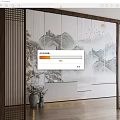 New Chinese-style roller shutter landscape ink painting gauze curtain partition 3d model