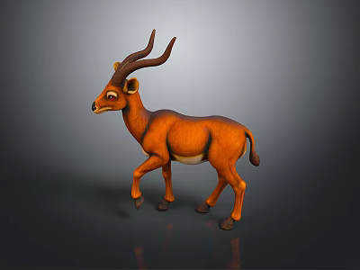 Realistic Orange Antelope 3D Model With Curved Horns And Walking Stance 3d model