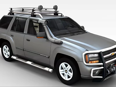 Silver Chevrolet SUV Exterior Design With Roof Rack Side Steps And Front Bumper 3d model