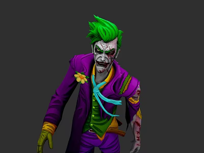 Game Movie Character With Green Hair Purple Coat Blue Tie And Scary Scarred Face 3d model