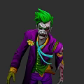 Game Movie Character With Green Hair Purple Coat Blue Tie And Scary Scarred Face