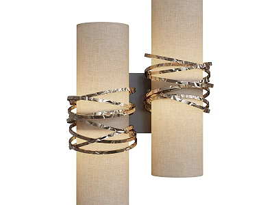Modern Wall Sconces with Beige Fabric Shades and Gold Wavy Metal Accents 3d model