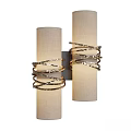 Modern Wall Sconces with Beige Fabric Shades and Gold Wavy Metal Accents