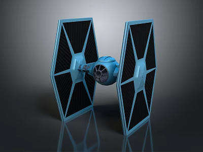 TIE Fighter Spacecraft Model With Black And Blue Wing Design For Space Aviation 3d model