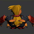 3D Rendered Rabbit Woman Wearing Black Red Combat Suit with Yellow Ears Standing Gray Background