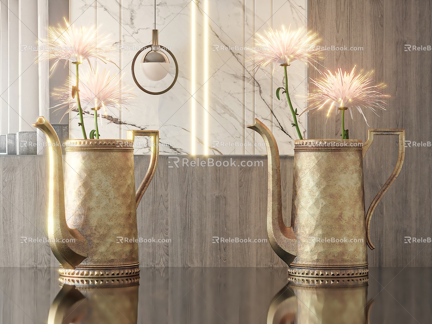 Modern Vase Flower Green Plant Flower Glass Vase Aquatic Plant Decorative Ornaments Floral Vase Flowers 3d model