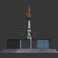 Outdoor Decorative Fountain With Octagonal Design Statue Centerpiece Blue Water And Carved Base