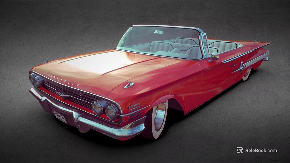 Red Vintage Convertible Car With Gray Leather Seats And Classic Styling 3d model 