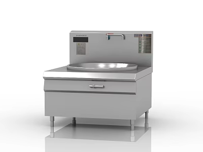 Stainless Steel Commercial Kitchen Cooking Station With Single Round Wok Surface And Storage Drawer 3d model