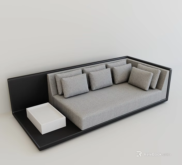 Modern Sectional Sofa in Gray with Multiple Cushions White Square Box and Black Frame 3d model