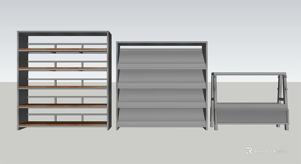 Modern Bookcase Designs With Open Shelves Glass Door And Multiple Storage Levels 3d model 