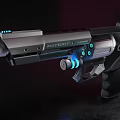 Futuristic Revolver With Silver Black Design And Blue Light Accents On Cylinder Grip