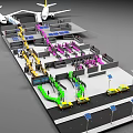 Aerial Planning of Airport Terminal with Airplanes Passengers Baggage Handling and Vehicle Lanes