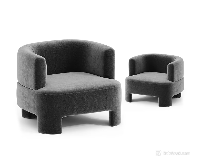 Stylish Modern Gray Single Sofa Design With Rounded Arms And Square Legs 3d model