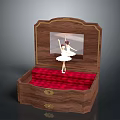 Open Wooden Jewelry Box With Red Velvet Lining And Ballerina Figurine