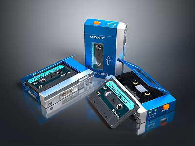 Sony Cassette Tapes And Portable Player With Original Packaging For Audio Use 3d model