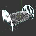 Vintage Iron Frame Bed With White Sheet And Red Pattern Accents