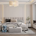 Cozy Modern Bedroom Interior With Upholstered Headboard Padded Bench Plush Toy And Bay Window