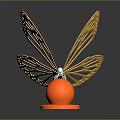 Golden Butterfly Metal Sculpture With Orange Round Base And Intricate Wing Design