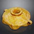Yellow Ceramic Sculpture With Two Handles Circular Opening And Textured Surface 3d model