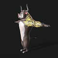 Muscular Cartoon Bull With Horns Brown Body Yellow Patterns Outstretched Arms
