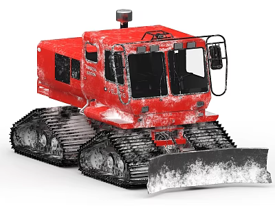 Red Tracked Snow Vehicle With Heavy Duty Tracks And Front Snow Plow For Snow Removal 3d model