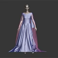 Elegant Blue Dress With Pink And White Long Sleeves Flowing Skirt Design