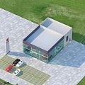 Car 4S Store Modern Glass Facade Building With Car Display Area And Parking Lot