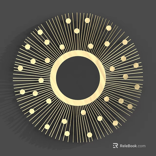 Modern Round Bathroom Mirror With Radiating Lines And Decorative Dots 3d model 