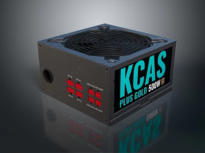 KCAS PLUS GOLD 500W Computer Power Supply with Cooling Fan LED Indicators for Efficient Performance 3d model