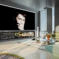 Modern Living Room Interior With Green Sofa Round Rug And Floor to Ceiling Windows