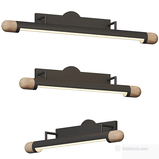 Three Black Wall Lamps With Wooden Accents Long Strip Design And LED Lights 3d model 