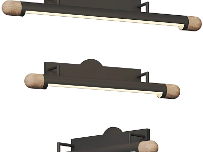 Three Black Wall Lamps With Wooden Accents Long Strip Design And LED Lights 3d model