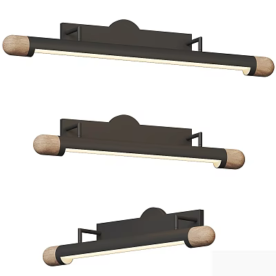 Three Black Wall Lamps With Wooden Accents Long Strip Design And LED Lights 3d model