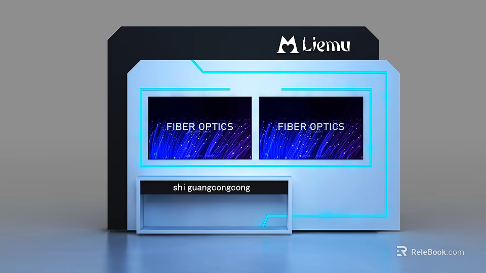 Modern Liemu Display Shelves with Fiber Optics Screens Bottom Display and Blue Lighting Accents 3d model 
