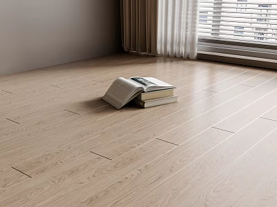 Light Colored Wooden Floor with Natural Grain and Stacked Books Near Window 3d model