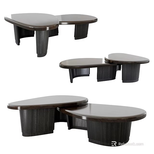 Modern Wooden Tea Table and Chairs Featuring Curved Top and Combined Design Structure 3d model 