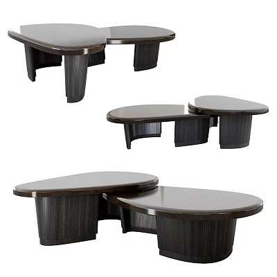 Modern Wooden Tea Table and Chairs Featuring Curved Top and Combined Design Structure 3d model