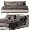 Modern Elegant Double Bed With Upholstered Headboard Gray Bedding And Soft Pillows