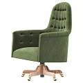 Green Office Chair With Tufted Backrest Armrests And Wooden Base