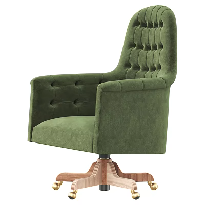 Green Office Chair With Tufted Backrest Armrests And Wooden Base 3d model