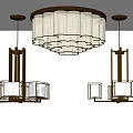Modern Lighting Combination With Round Ceiling Lamp And Metal Frame Pendant Lights 3d model