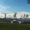 Modern Visitor Center Architecture With Glass Facade Landscaped Gardens And Parking Area