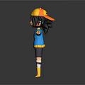 Game and Movie Character With Yellow Cap Black Hair Blue Sweater Yellow Star Arms Outstretched